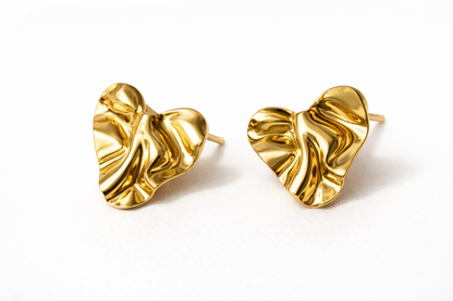 Gold Molten Heart Stud Earrings