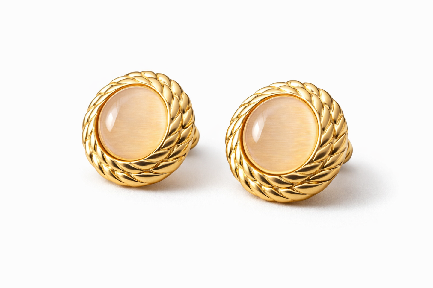 Gold Round Stone Stud Earrings