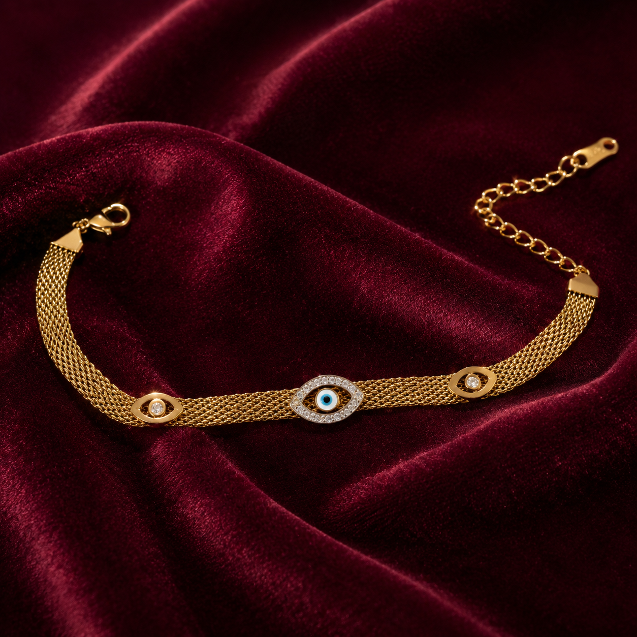 Gold Evil Eye Mesh Bracelet