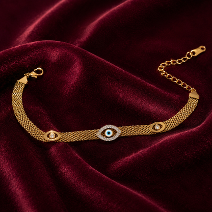 Gold Evil Eye Mesh Bracelet