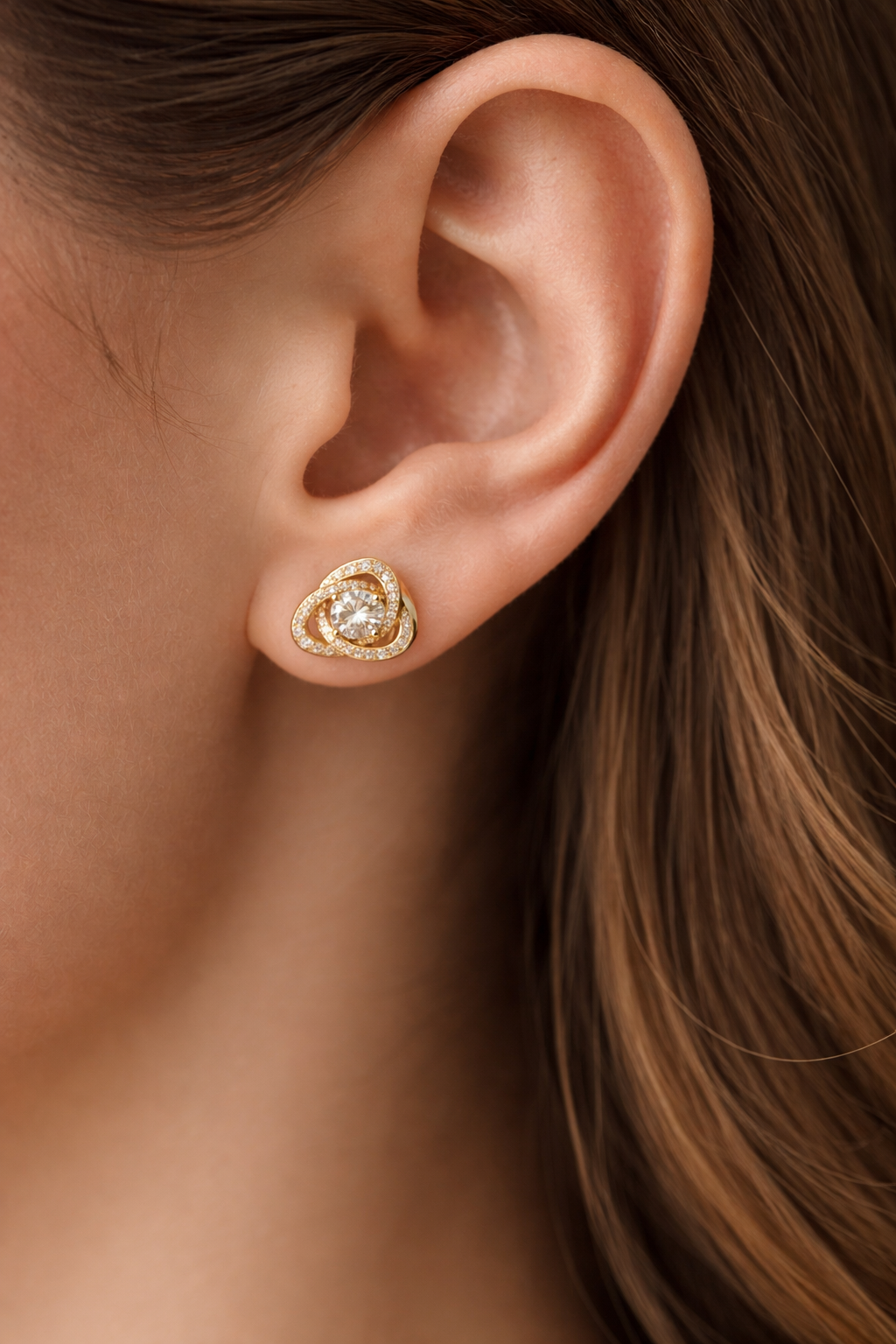 Gold Swirl Crystal Stud Earrings