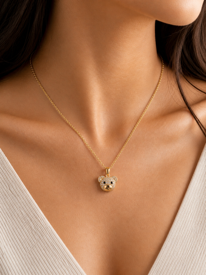 Celeste Teddy Bear Crystal Pendant Necklace