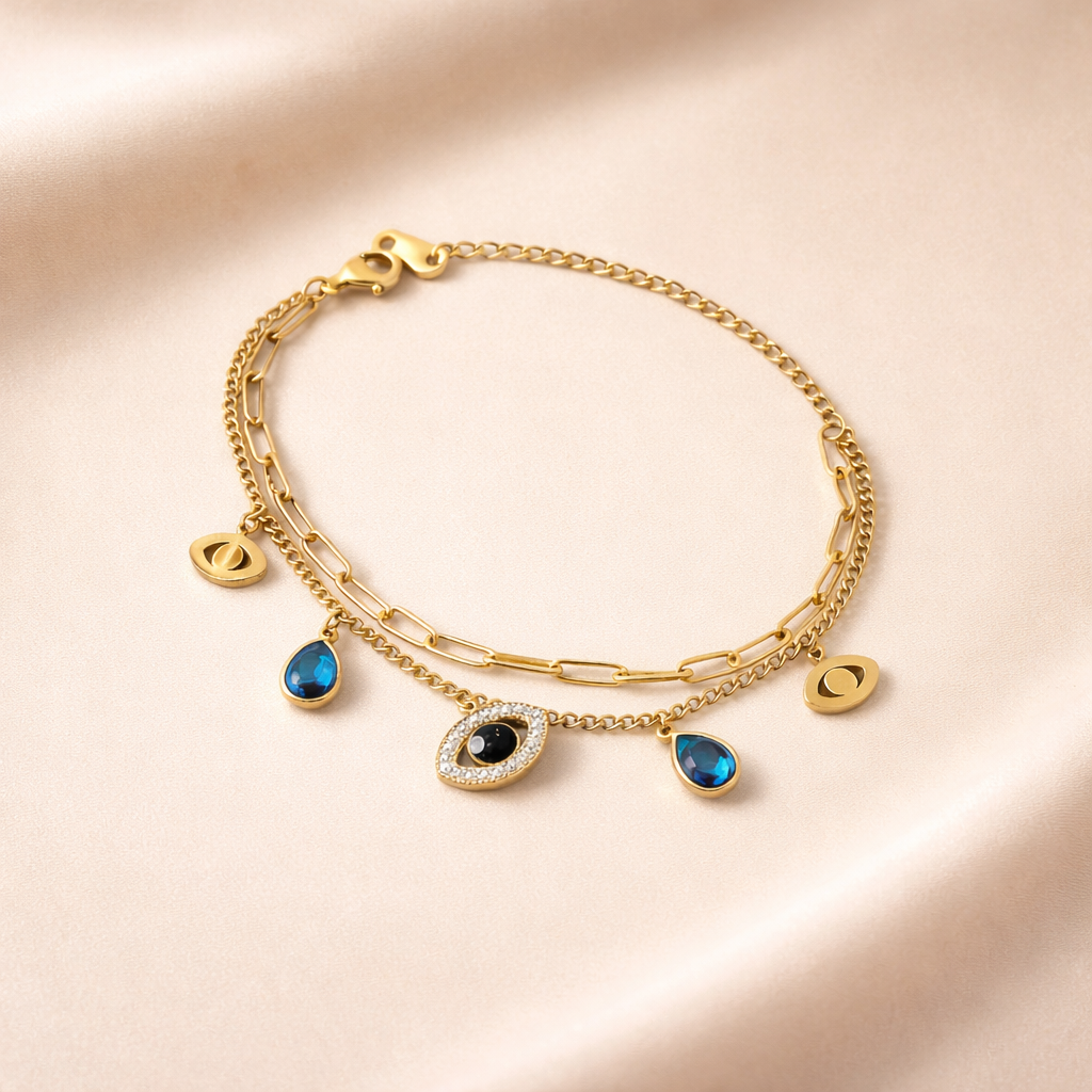 Gold Evil Eye Charm Bracelet