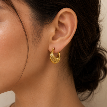 Ribbed Gold Hoop Earrings