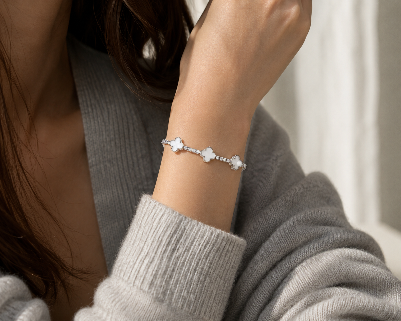 Silver Clover CZ Tennis Bracelet