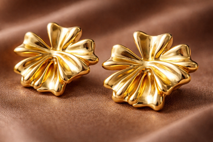 Gold Flower Statement Stud Earrings