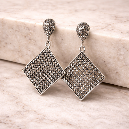 Vintage Marcasite Diamond Shape Drop Earrings
