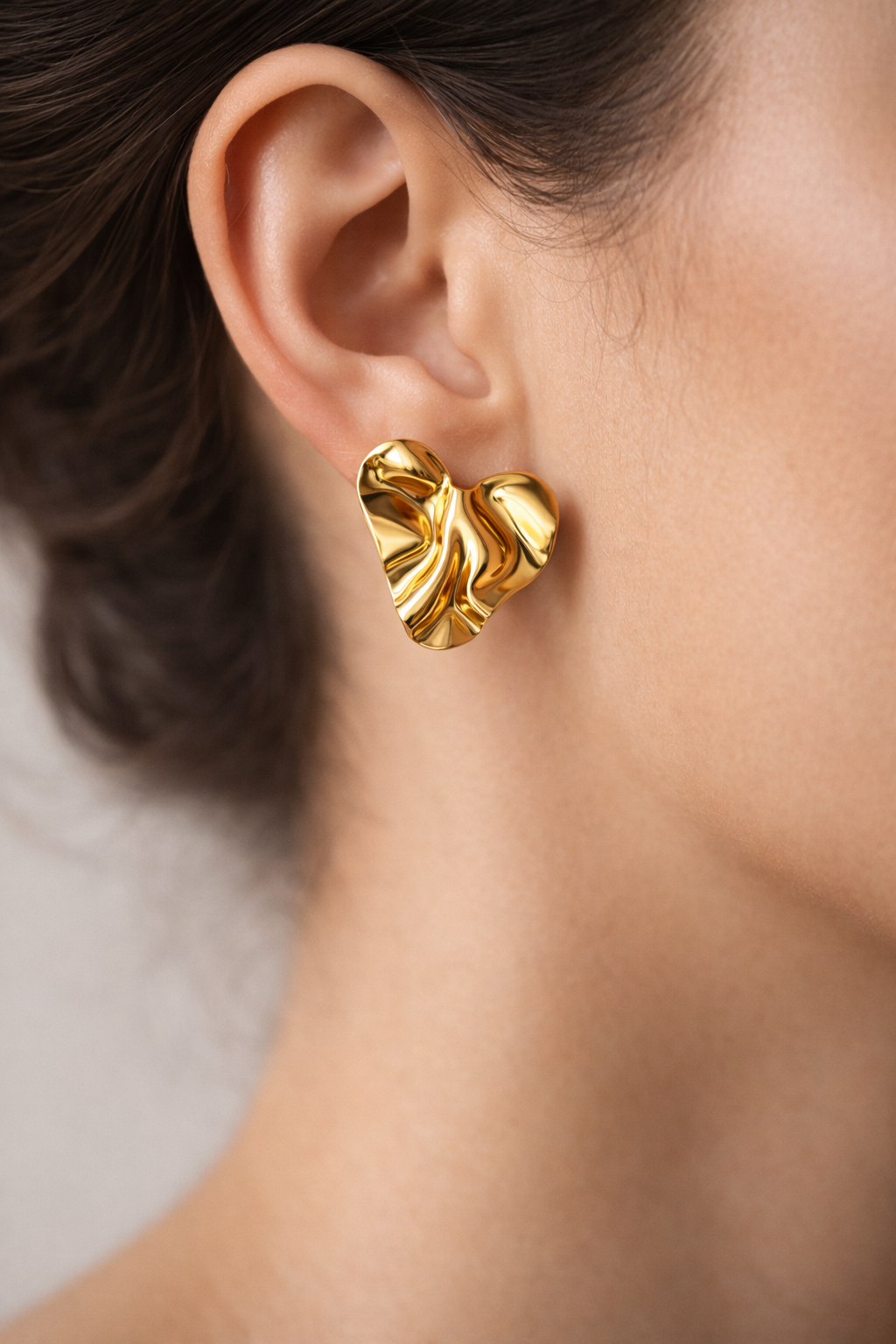Gold Molten Heart Stud Earrings