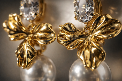 Gold Pearl Drop Stud Earrings