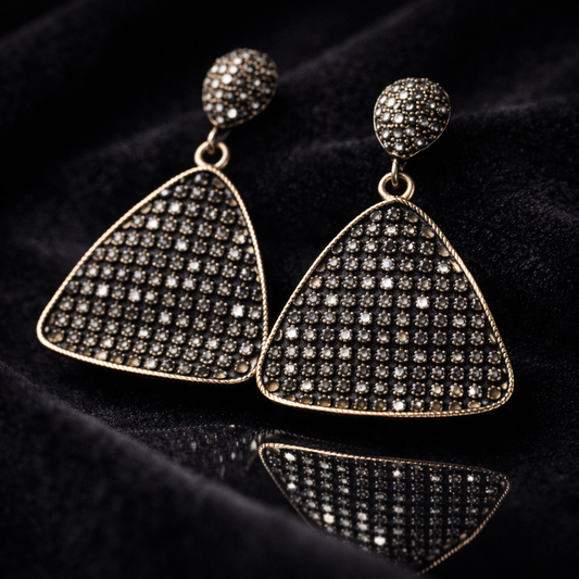 Oxidized Black Crystal Triangle Drop Earrings