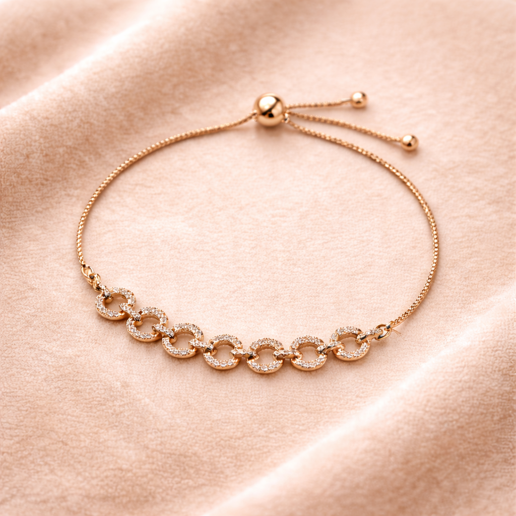 Rose Gold CZ Circle Link Adjustable Bracelet