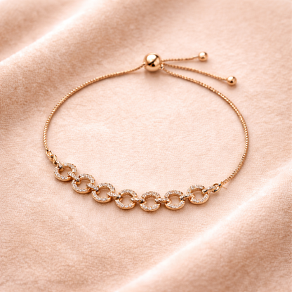 Rose Gold CZ Circle Link Adjustable Bracelet