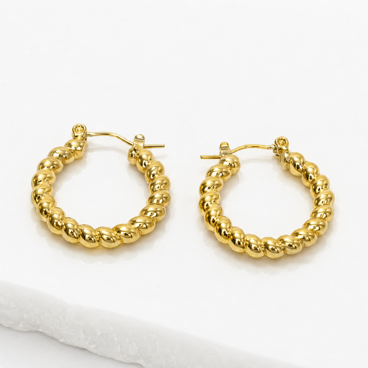 Minimal Gold Beaded Hoop Earrings