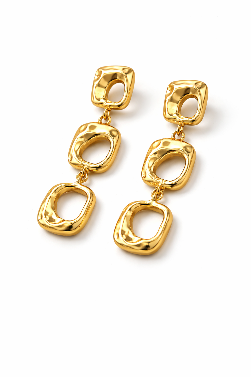 Gold Square Link Drop Earrings