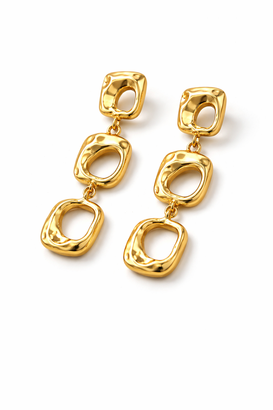 Gold Square Link Drop Earrings
