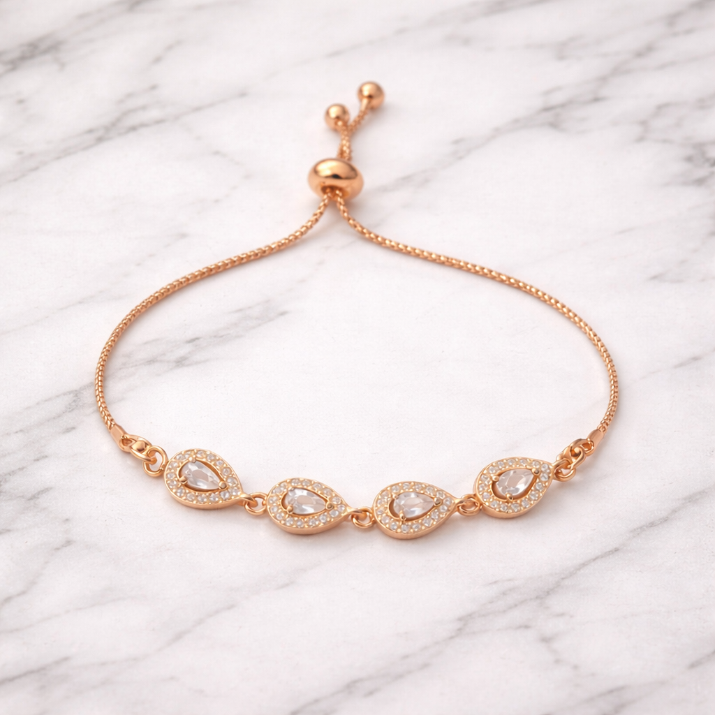 Rose Gold Teardrop CZ Adjustable Bracelet