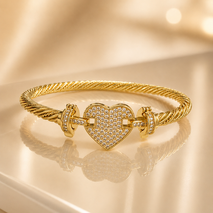 Luxe Pavé Heart Cable Bangle