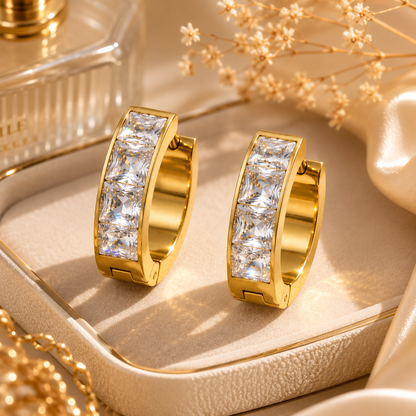 Princess Cut Crystal Huggie Hoop Earrings