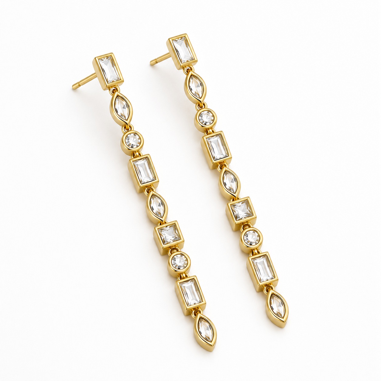 Gold Geometric Crystal Drop Earrings