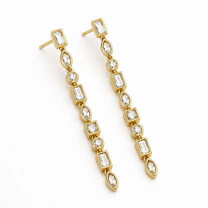 Gold Geometric Crystal Drop Earrings