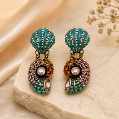 Ocean Crystal Seashell Drop Earrings