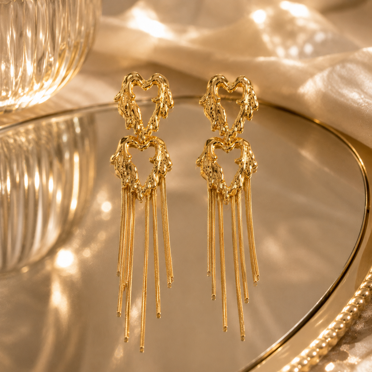 Luxe Heart Tassel Drop Earrings