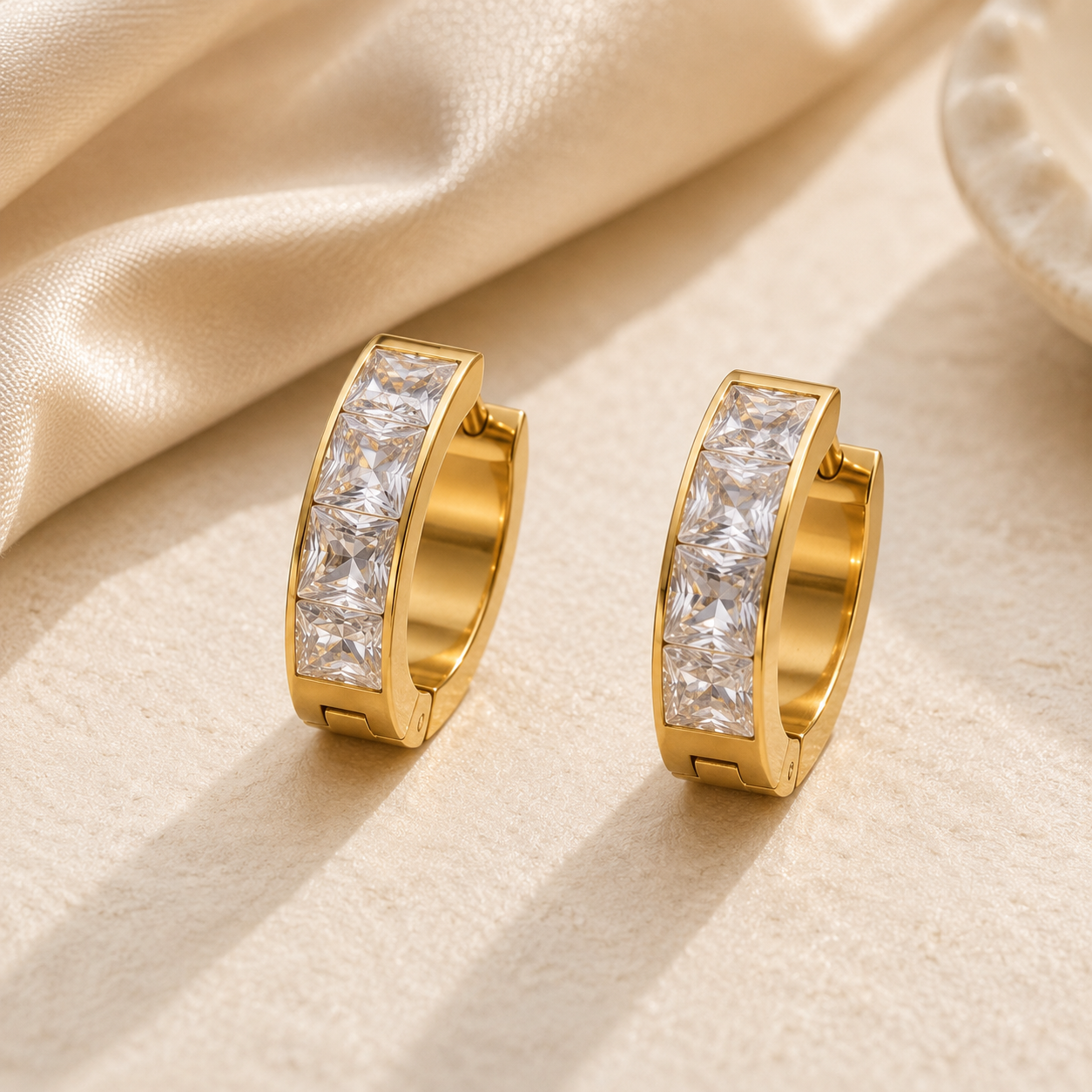 Princess Cut Crystal Huggie Hoop Earrings
