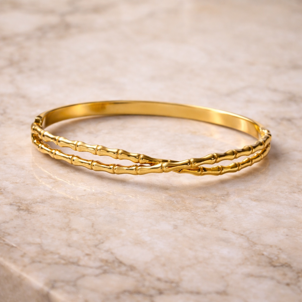 Gold Bamboo Twist Bangle