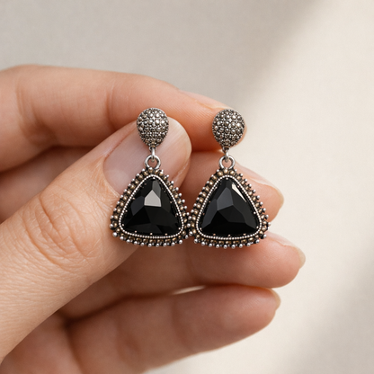 Black Crystal Triangle Drop Earrings