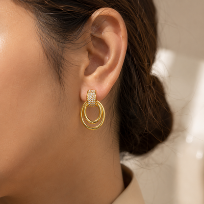Gold Double Hoop Drop Earrings