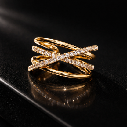 Gold Criss Cross Diamond Pavé Ring