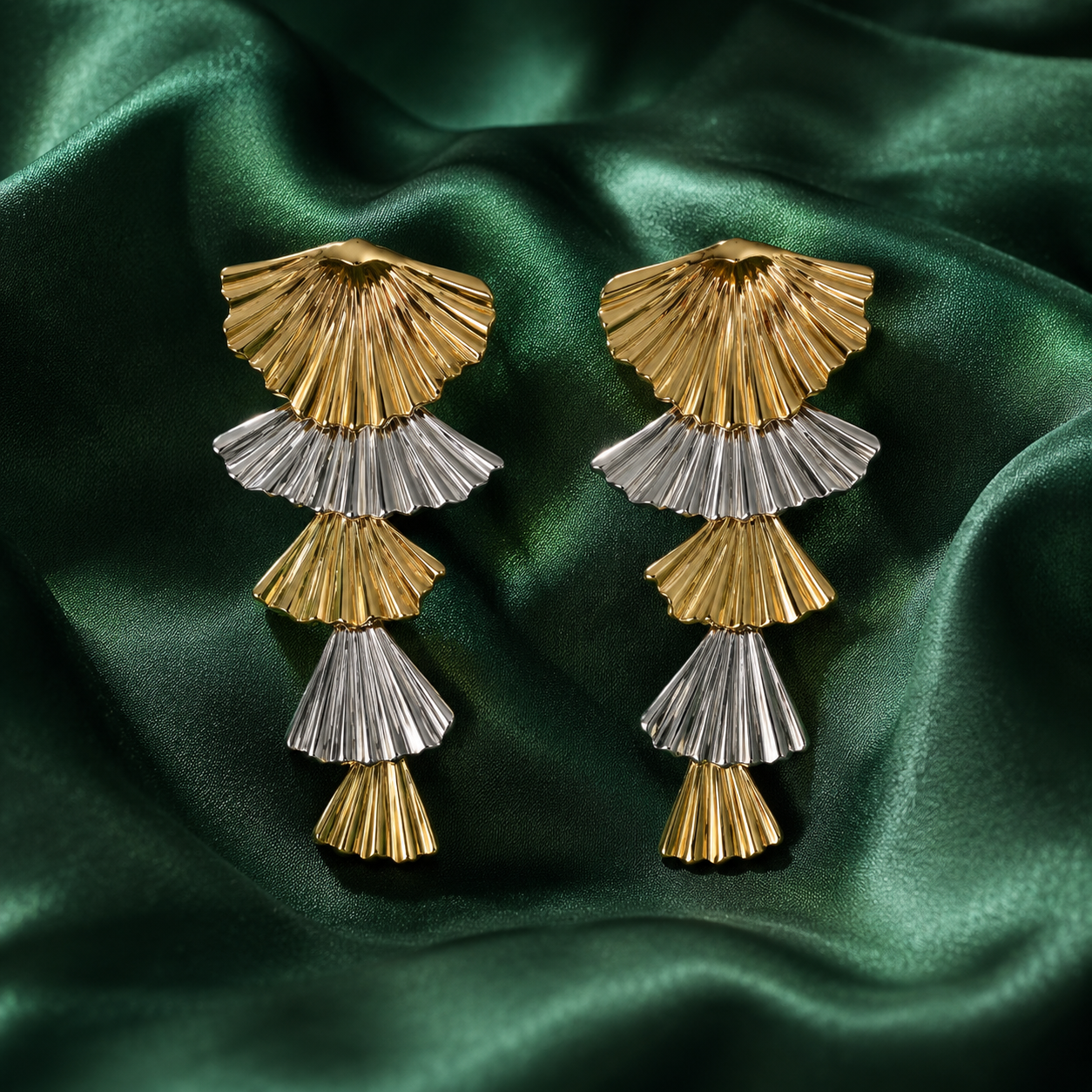 Gold & Silver Fan Drop Earrings