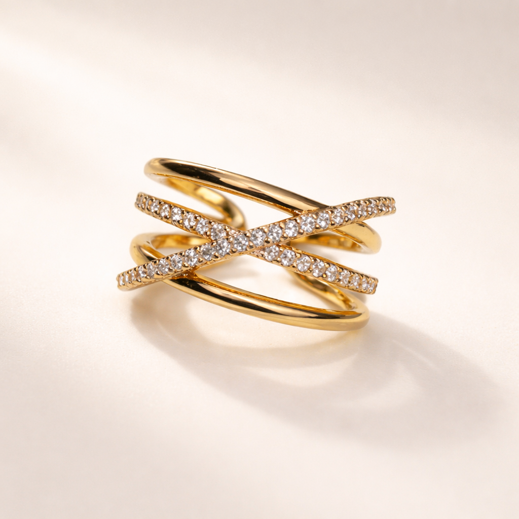 Gold Criss Cross Diamond Pavé Ring