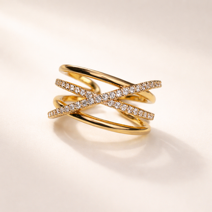 Gold Criss Cross Diamond Pavé Ring
