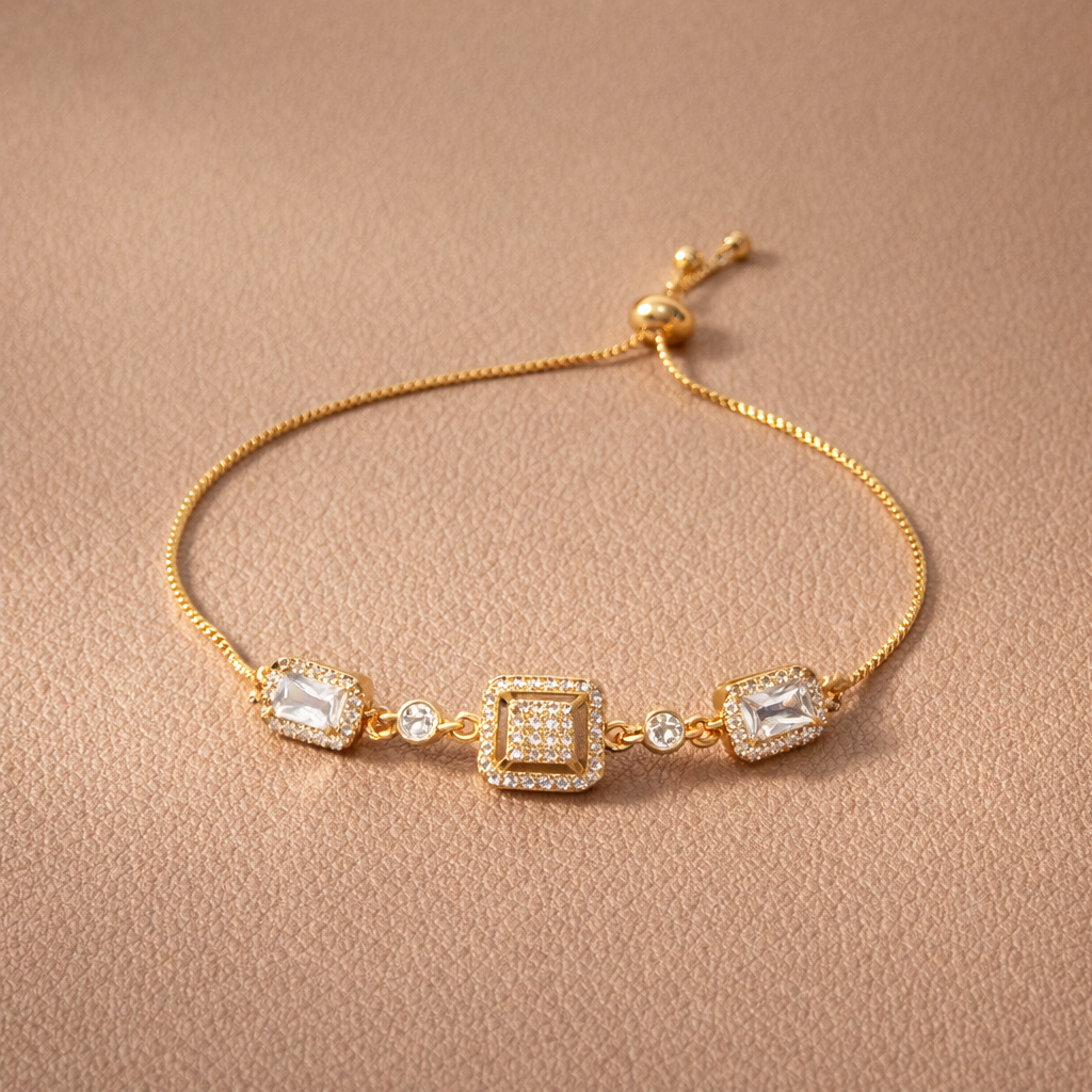 Gold Square Crystal Adjustable Bracelet