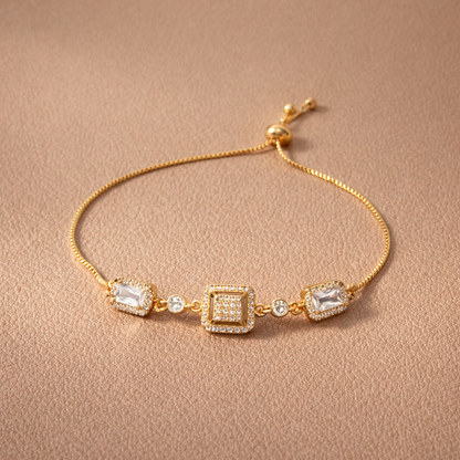 Gold Square Crystal Adjustable Bracelet
