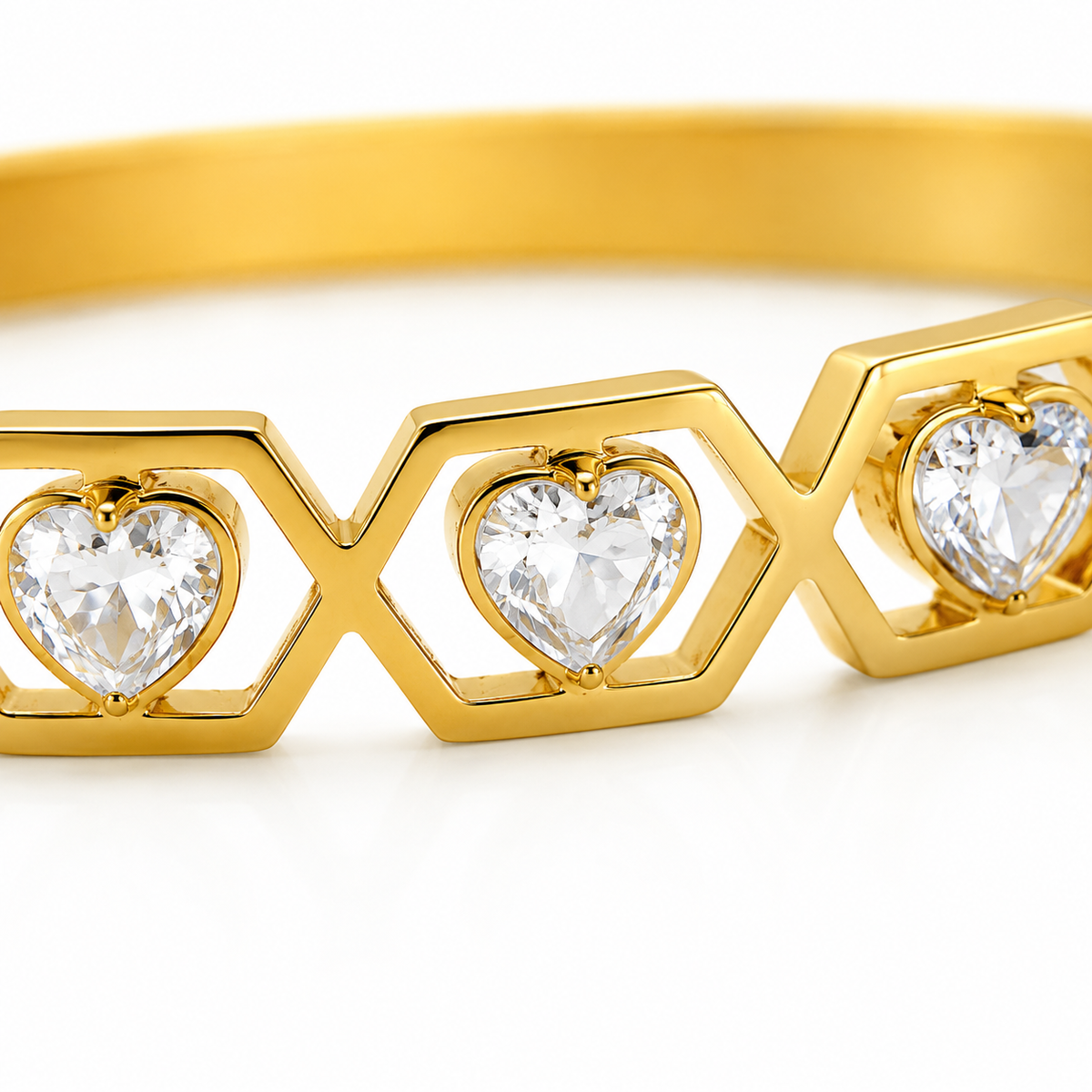Golden Heart Hexagon Bangle Bracelet