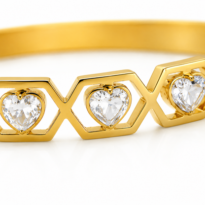 Golden Heart Hexagon Bangle Bracelet