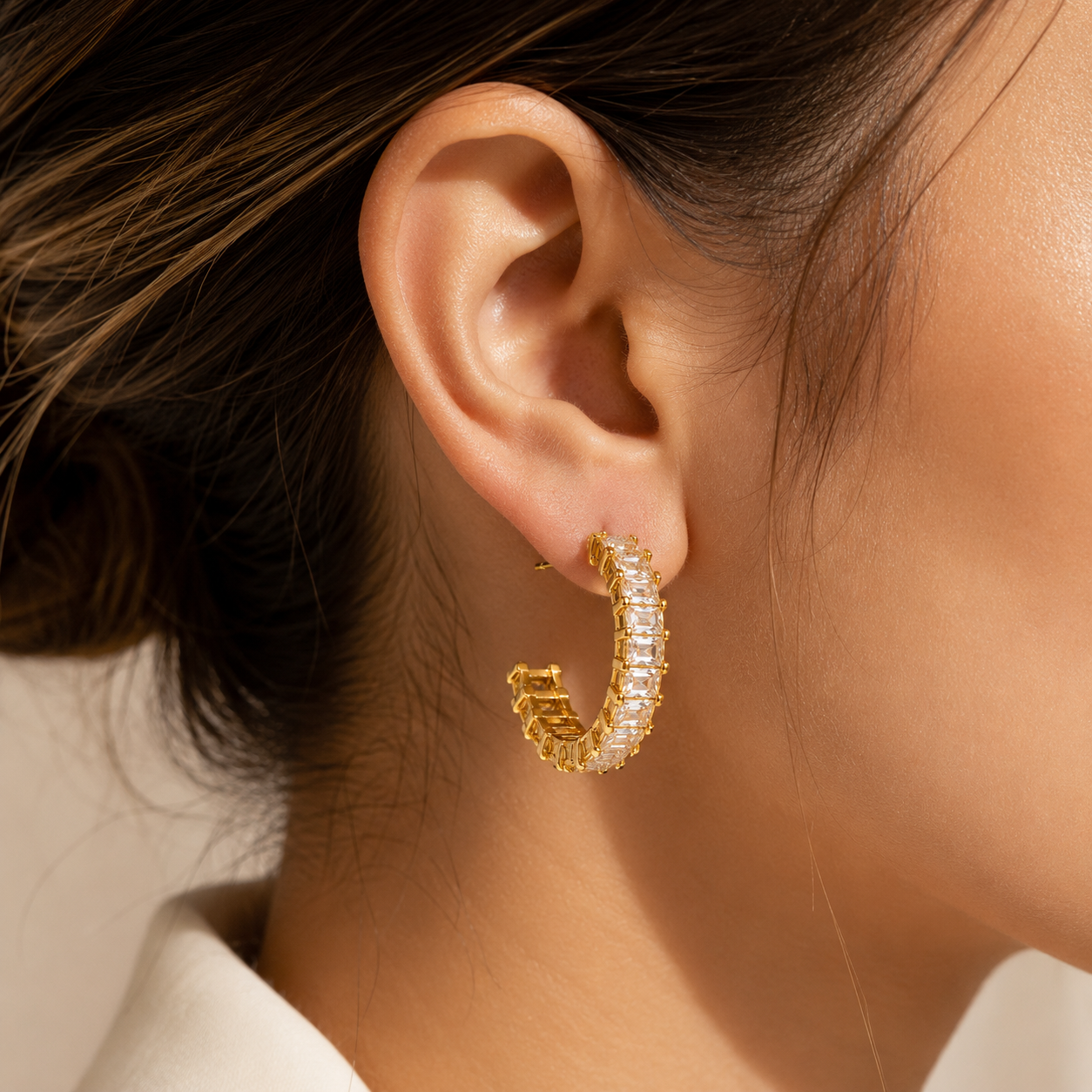 Baguette Crystal Hoop Earrings