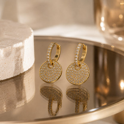 Gold Pavé Disc Huggie Earrings