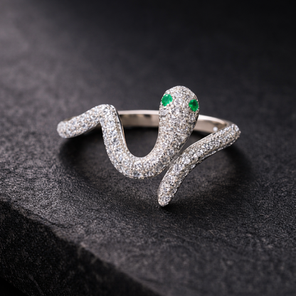 Emerald Eyes Snake CZ Statement Ring