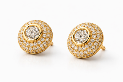 Gold Halo Crystal Stud Earrings