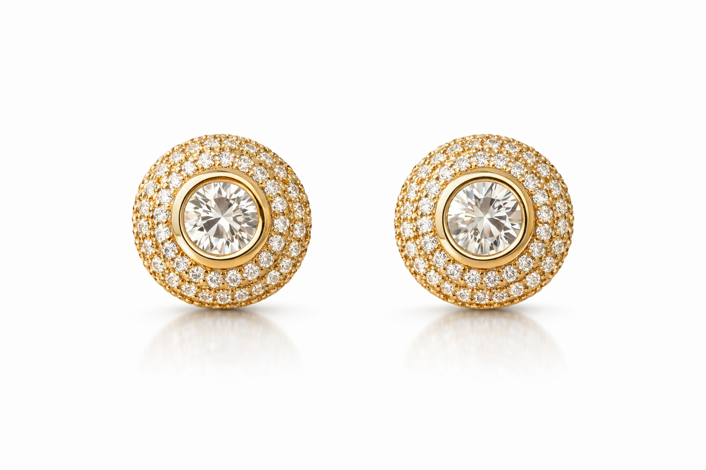 Gold Halo Crystal Stud Earrings