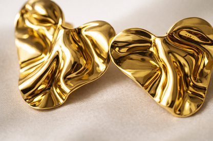 Gold Molten Heart Stud Earrings