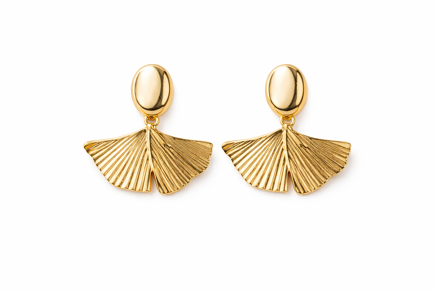 Gold Ginkgo Leaf Drop Stud Earrings