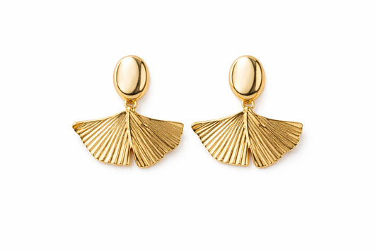 Gold Ginkgo Leaf Drop Stud Earrings