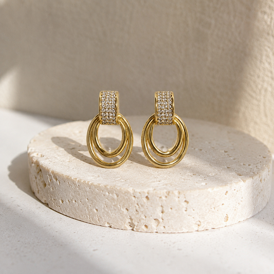 Gold Double Hoop Drop Earrings