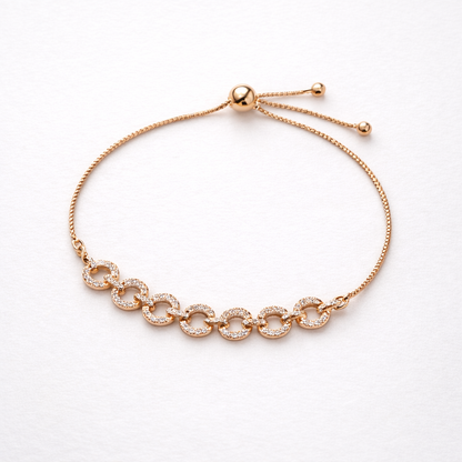 Rose Gold CZ Circle Link Adjustable Bracelet