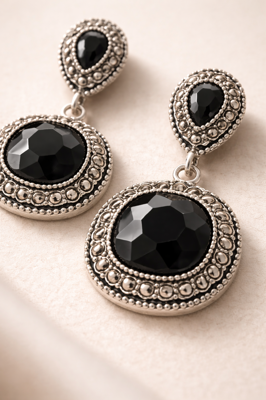 Black Crystal Vintage Drop Earrings