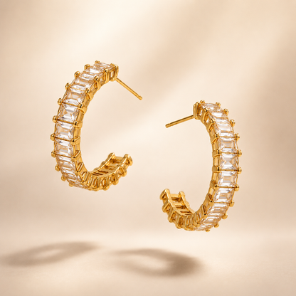 Baguette Crystal Hoop Earrings